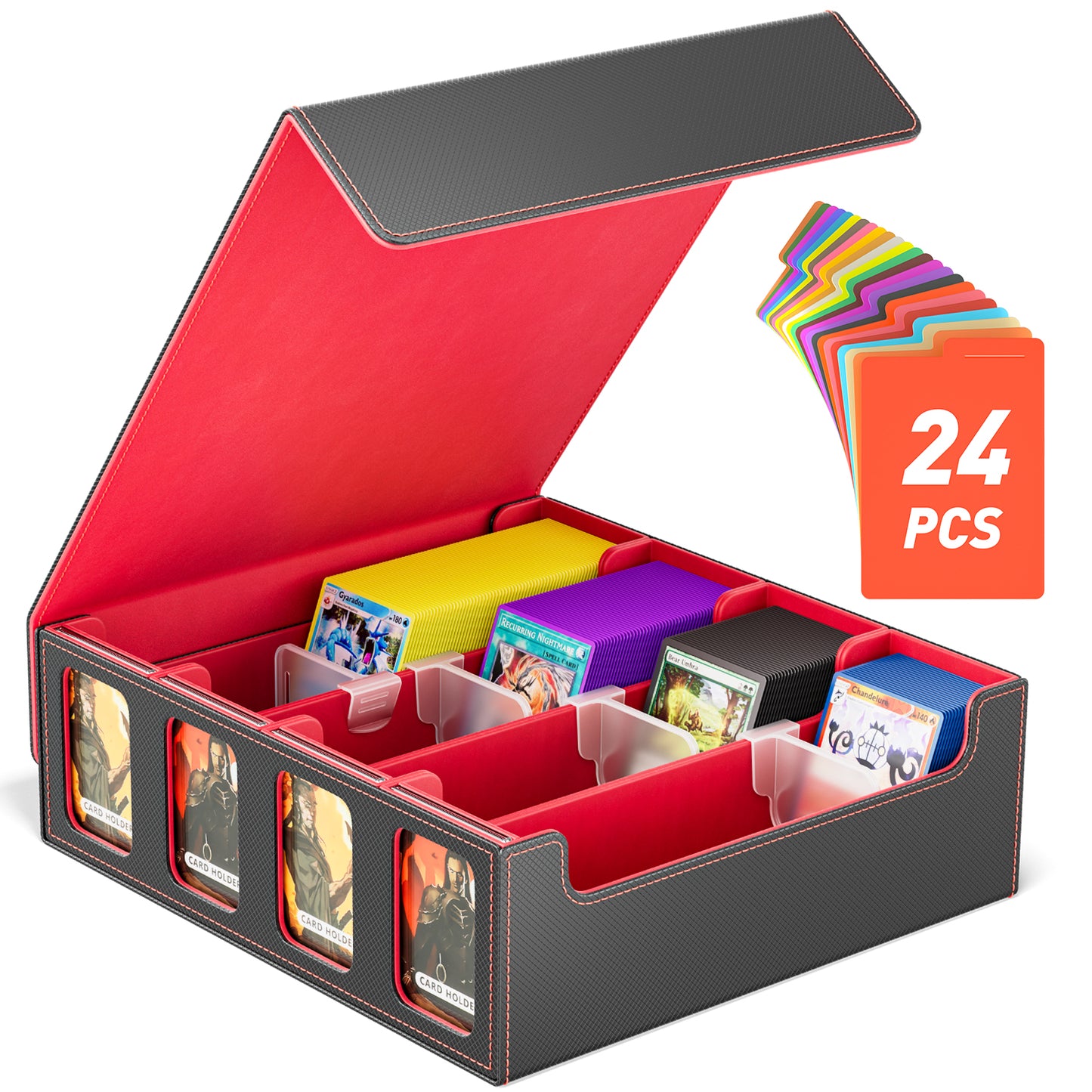 Trading Card Storage Box, 3200+ MTG Deck Box, Magnetic PU Leather Card Deck Box, Fits for Magic Game Sports Cards (Red)