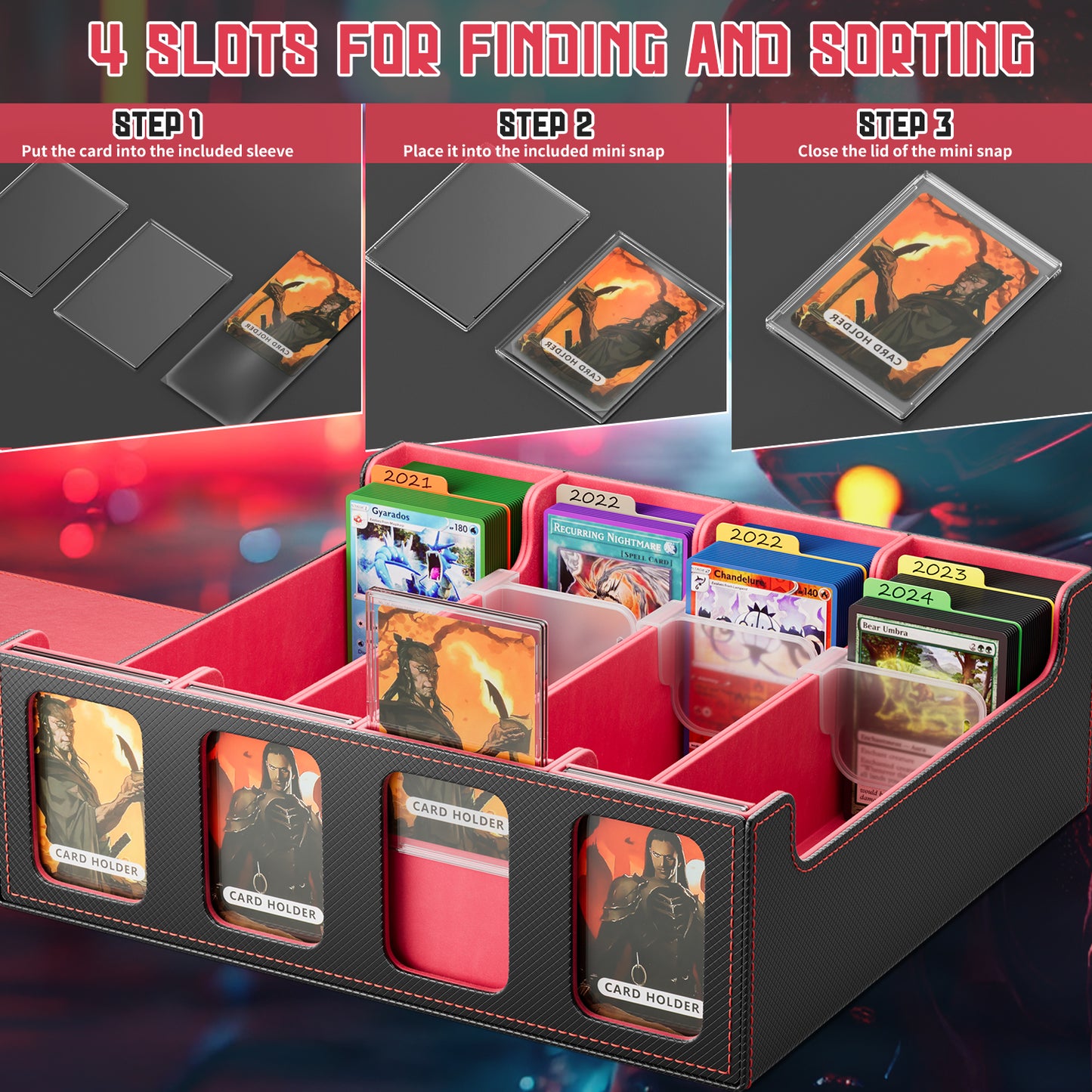 Trading Card Storage Box, 3200+ MTG Deck Box, Magnetic PU Leather Card Deck Box, Fits for Magic Game Sports Cards (Red)