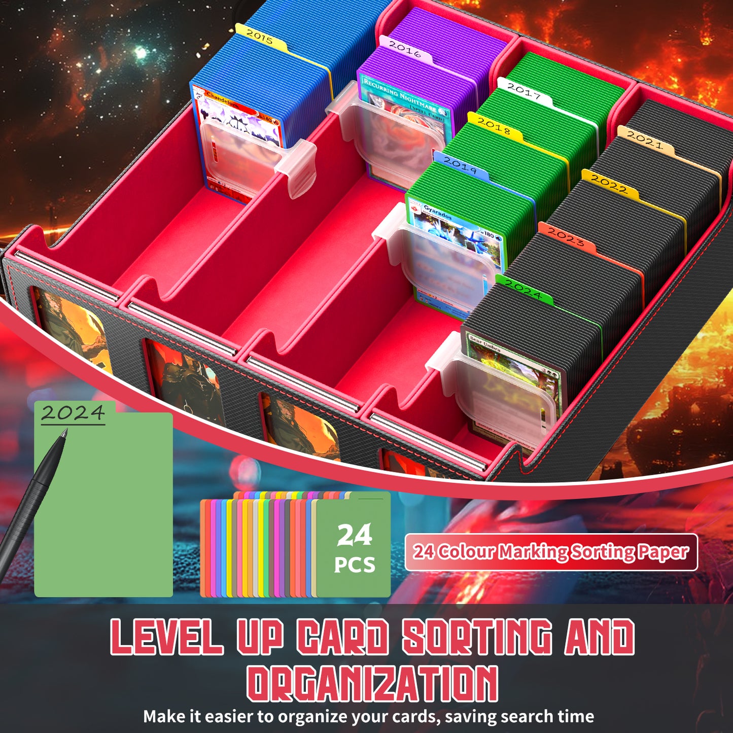 Trading Card Storage Box, 3200+ MTG Deck Box, Magnetic PU Leather Card Deck Box, Fits for Magic Game Sports Cards (Red)
