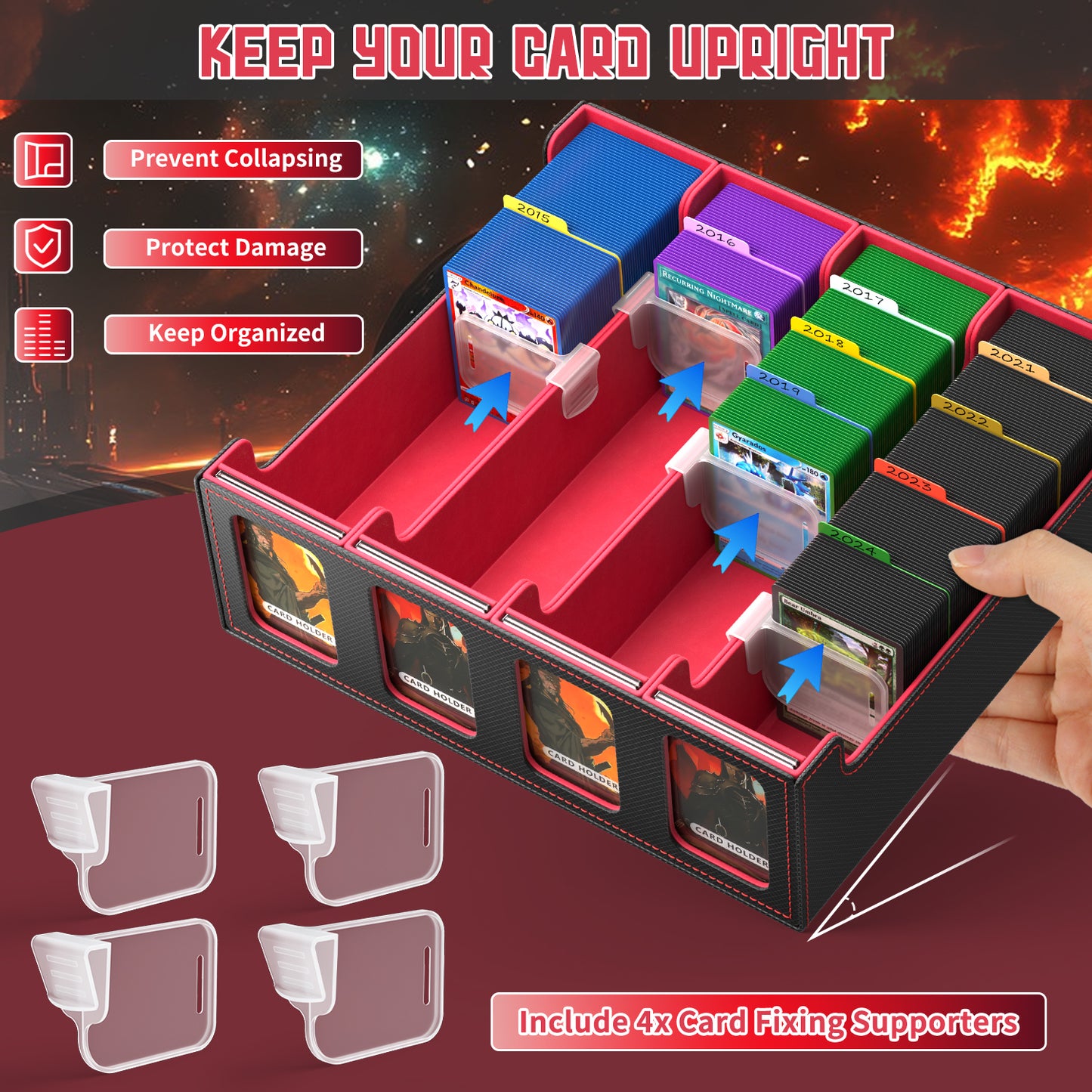 Trading Card Storage Box, 3200+ MTG Deck Box, Magnetic PU Leather Card Deck Box, Fits for Magic Game Sports Cards (Red)