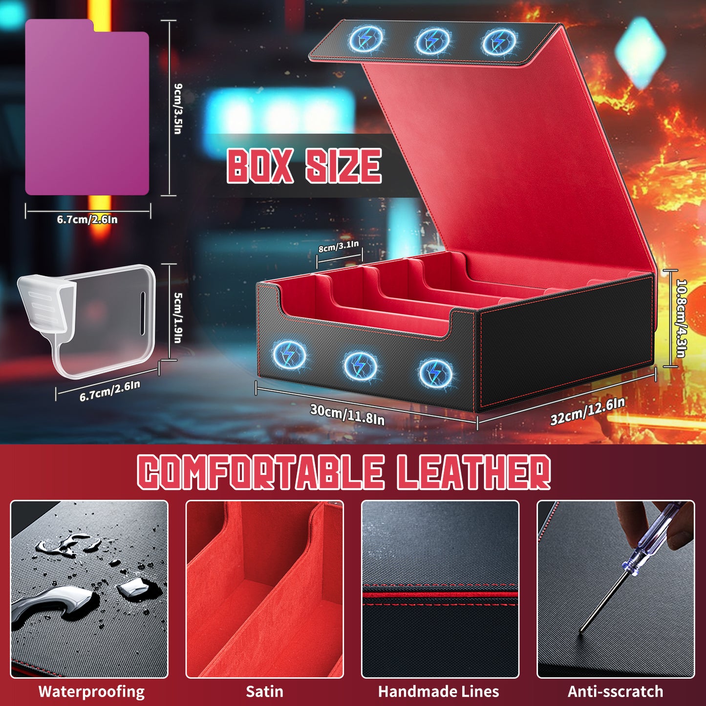 Trading Card Storage Box, 3200+ MTG Deck Box, Magnetic PU Leather Card Deck Box, Fits for Magic Game Sports Cards (Red)