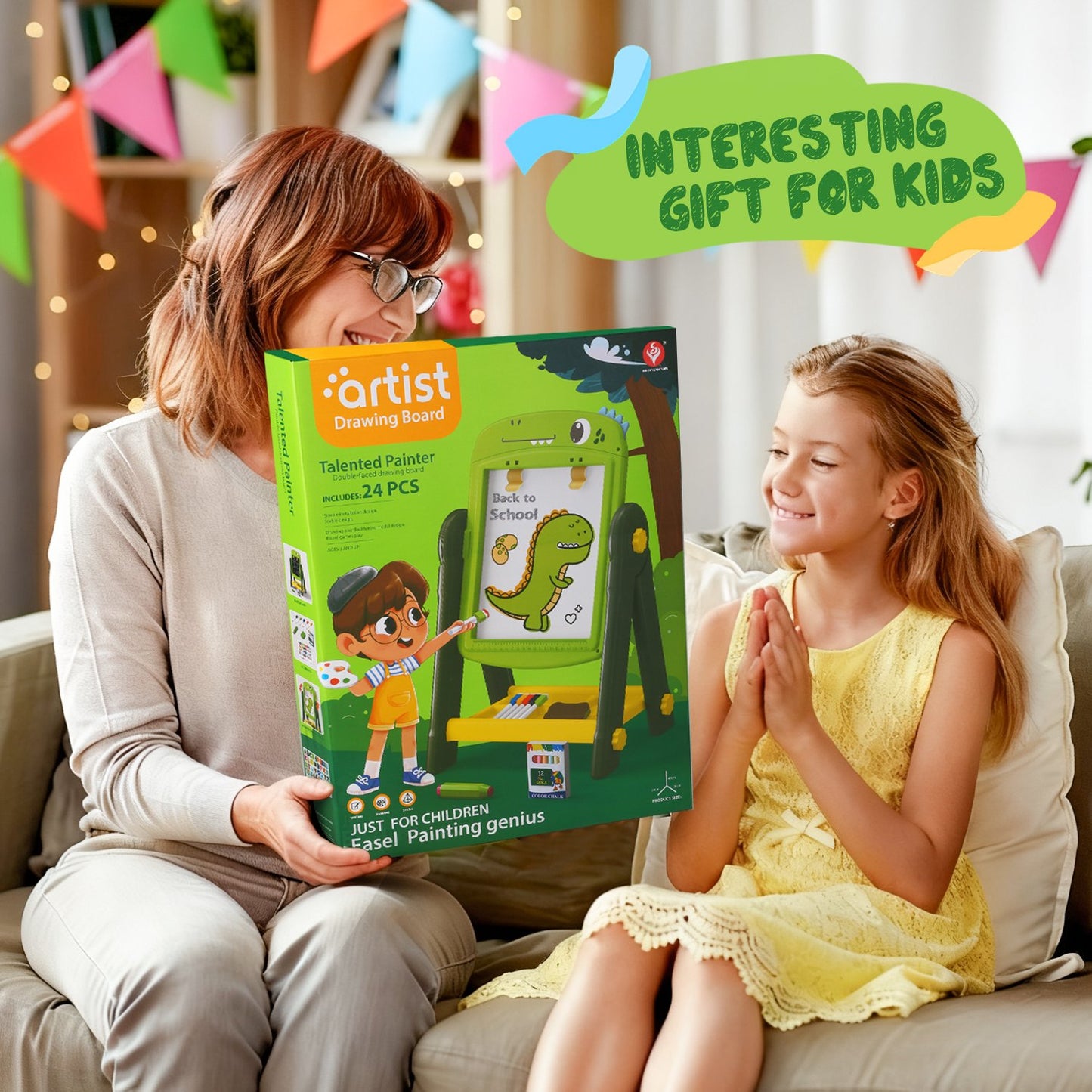 Easel for Kids, Kids Art Easel for Toddlers Age 2-4, Standing Double Sided Magnetic Drawing Board with Chalkboard Whiteboard, Christmas Birthday Gift for Boys Girls 2 3 4 5 Years Old