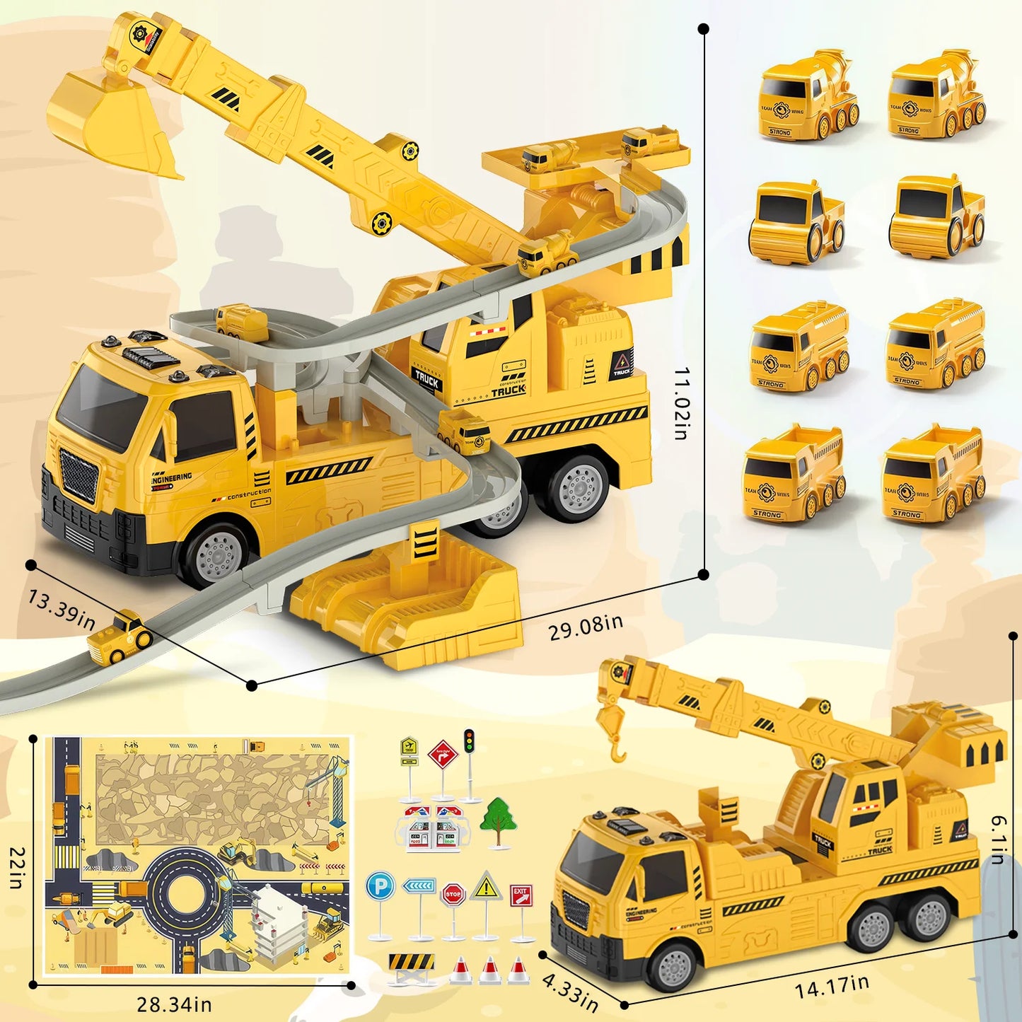 Construction Truck Toys for Boys 3-6 Years, Kids Excavator Crane Truck Toy W/Track, Sound & Light, Birthday & Christmas Gifts for 3 4 5 6 7 8 Years Old Boys Kids Toddlers
