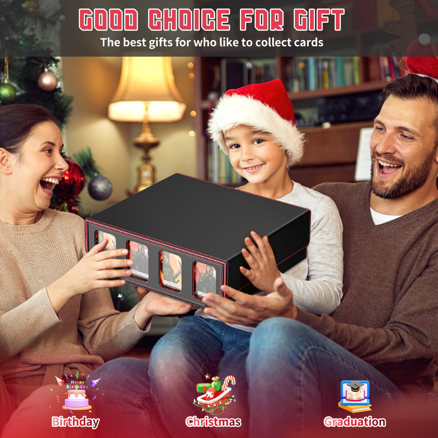 Trading Card Storage Box, 3200+ MTG Deck Box, Magnetic PU Leather Card Deck Box, Fits for Magic Game Sports Cards (Red)