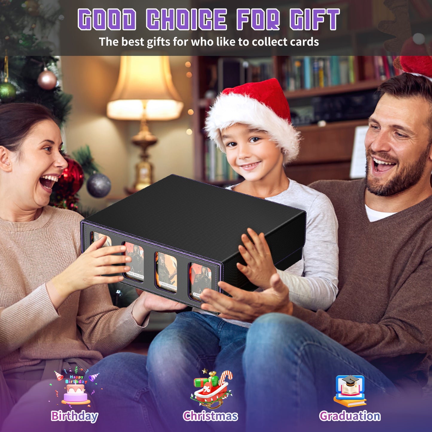 Trading Card Storage Box, 3200+ MTG Deck Box, Magnetic PU Leather Trading Card Deck Box, Fits for TCG Magic Game Sports Cards (Purple)