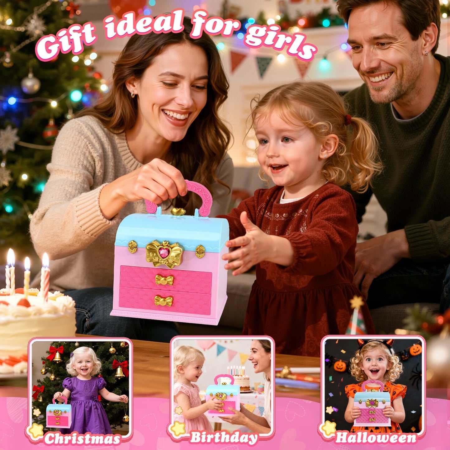 Kids Makeup Sets for Girls 5-8, Girls Toddlers Makeup Kit, Washable Makeup Toys with Mirror and Real Cosmetic for Kids, Little Girl Princess Toy Gift for Christmas Birthday Aged 3-12