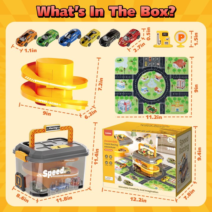 Puzzle Track Car Play Set, Parking Lot Toddler Race Car Track Toy Set for Kids with 6 Alloy Cars , Racing Toys for 3-8 Years Old Boys Kids Toddler Car Games Christmas Birthday Gifts