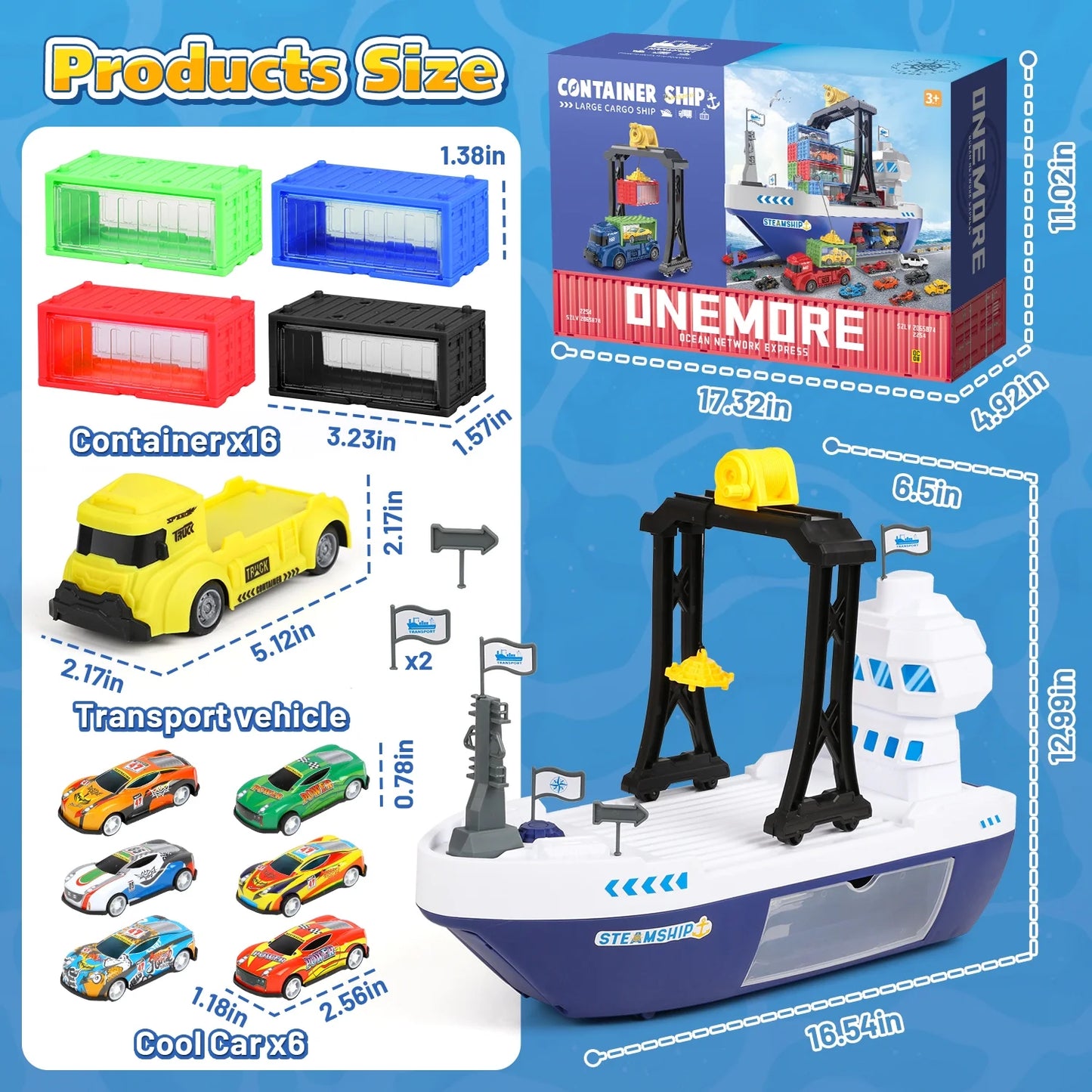 Cargo Ship Toy & Gantry Crane for kids, Toy Boat and Crane Playset with 6 Race Cars and 12 Containers, Transport Cruise Ship, Cargo Boat Toys Birthday Gift for 3 4 5 6 7 8 Year Old Boys Kids