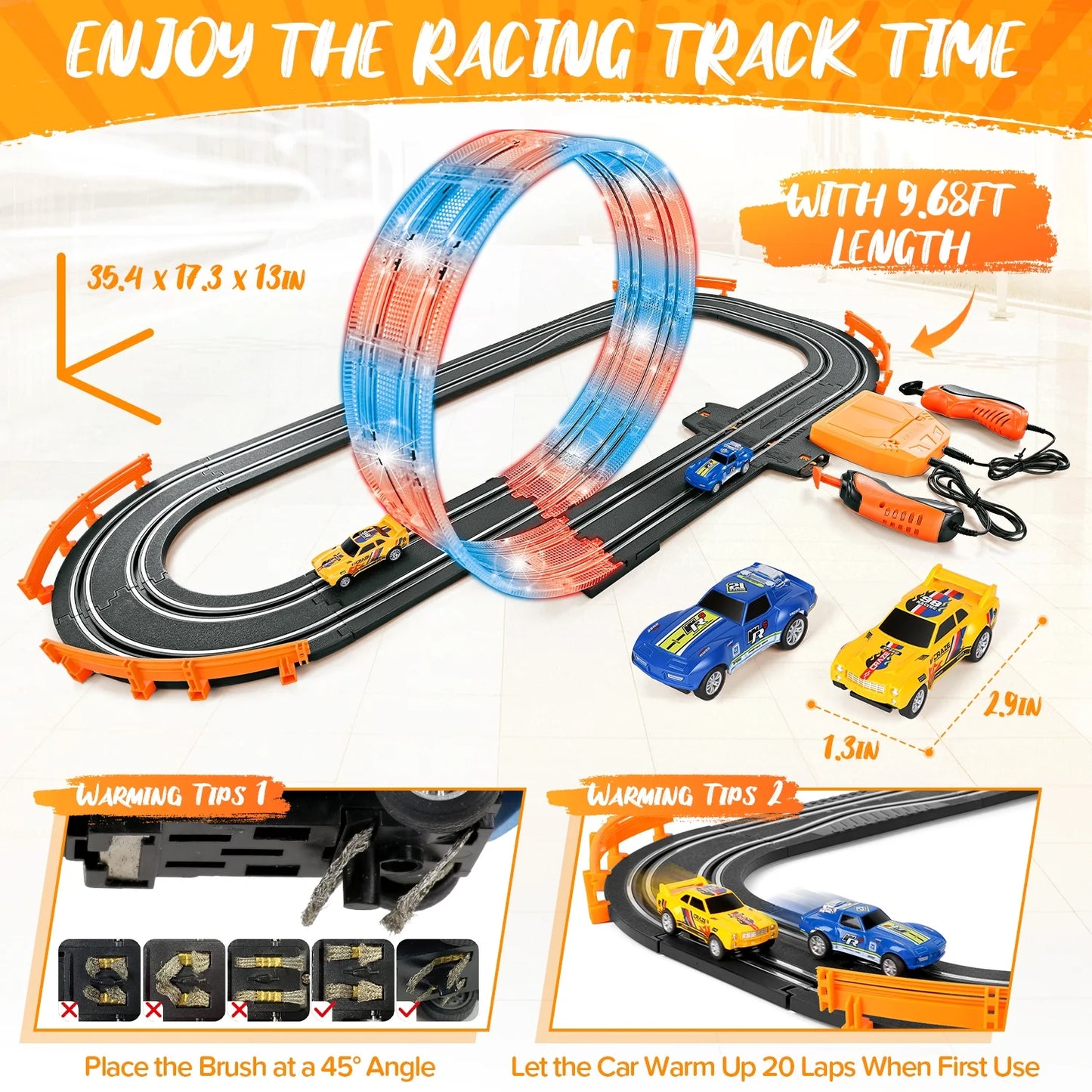 2-in-1 Slot Car Race Track Set, Electric Race Track for Kids 4-8 with 1:64 High-Speed Racing Car, Dual Racing Game Lap Counter Circular Overpass Flash Tracks, Gifts Toys for Boys Kids age 6-8-12