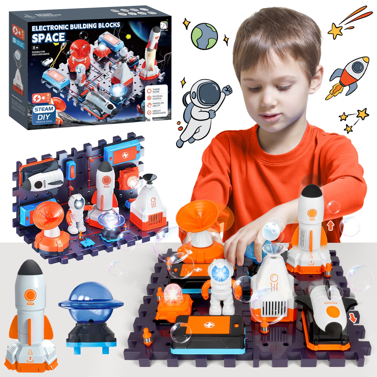 Science Kits for Kids 8-12, Space Aerospace Experiment Set, STEM Electronics Exploration Kit with 128 Projects, 30 Circuit Parts, Educational Learning Toy Gifts for Kids Boys Girls Ages 5 - 7