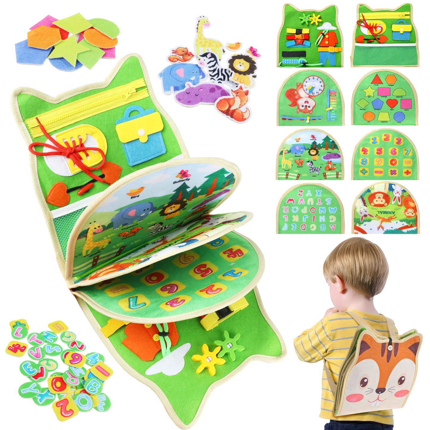 Busy Board Montessori Toys for Toddler, 7 in 1 Sensory Board Travel Toys, Preschool Learning Gift for 1 2 3 4 Year Old Toddlers