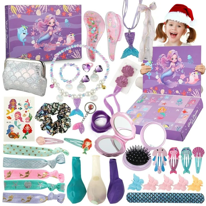 Advent Calendar 2024, Girls Toys Ages 4-6, 24 Days Christmas Countdown Calendar Gifts for kids Girls, Princess Xmas Calendar Box Including Hair Accessories, Jewelry, Christmas Gift for Girls