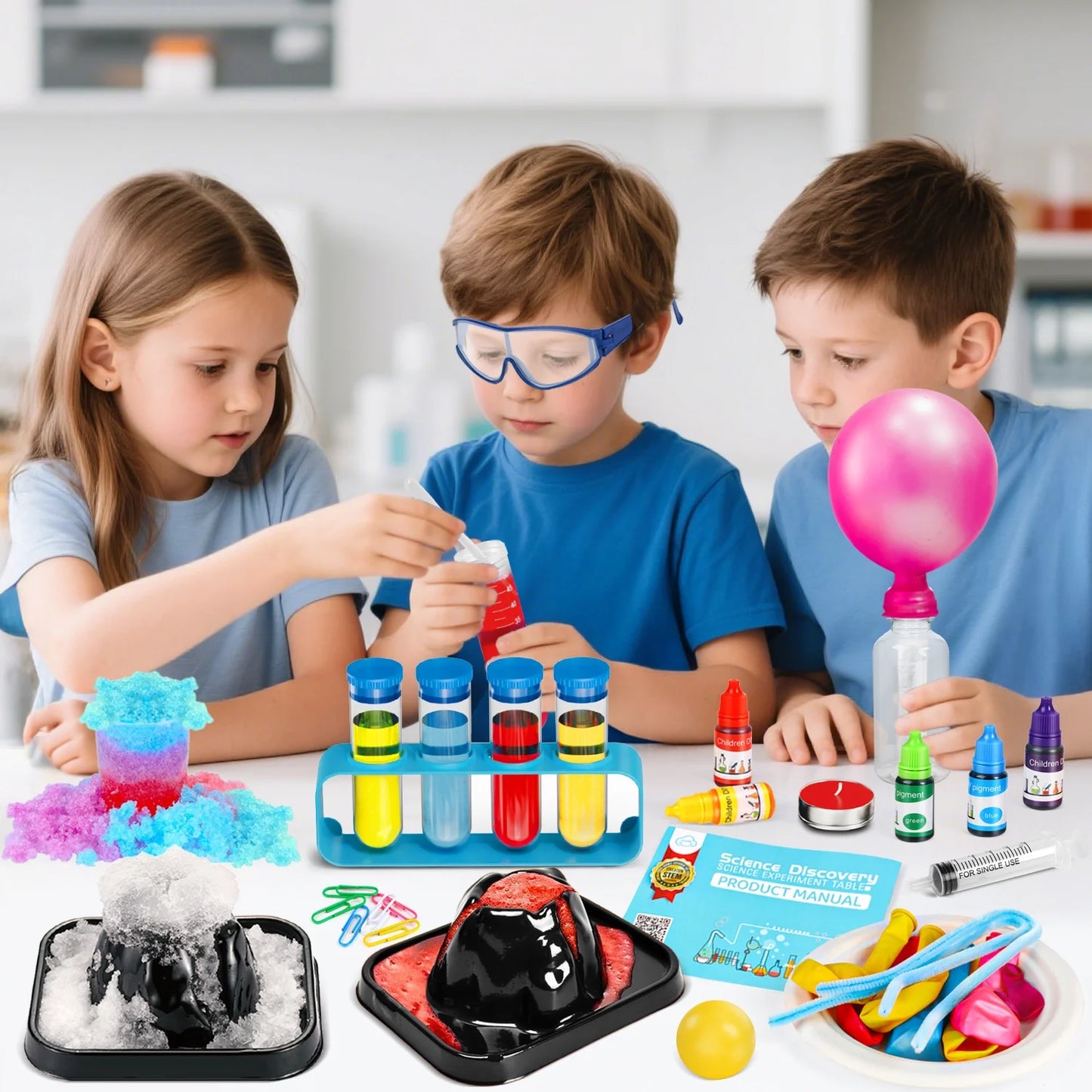 270 Science Experiments, Magic Kits for Kids Ages 6-12, STEM Educational Gift Boys and Girls Toys, Volcano Eruption/Balloon Rocket/Liquid Layering