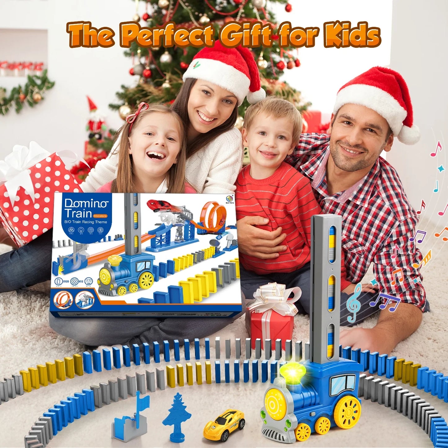 120PCS Domino Train Set for Kids, Automatic Domino Toys for Toddlers Ages 3-8 Years with Music and Light, Fun Montessori Toys for Birthday Gift, Christmas Gift.