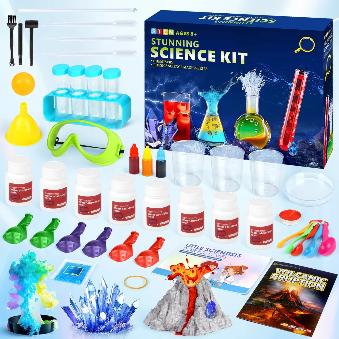 132 Science Experiments, Science Kits for Kids age 8-12 5-7, STEM Toy Birthday Gift for Boys Girls, Volcanic Eruption/Production Crystals/Christmas Tree.