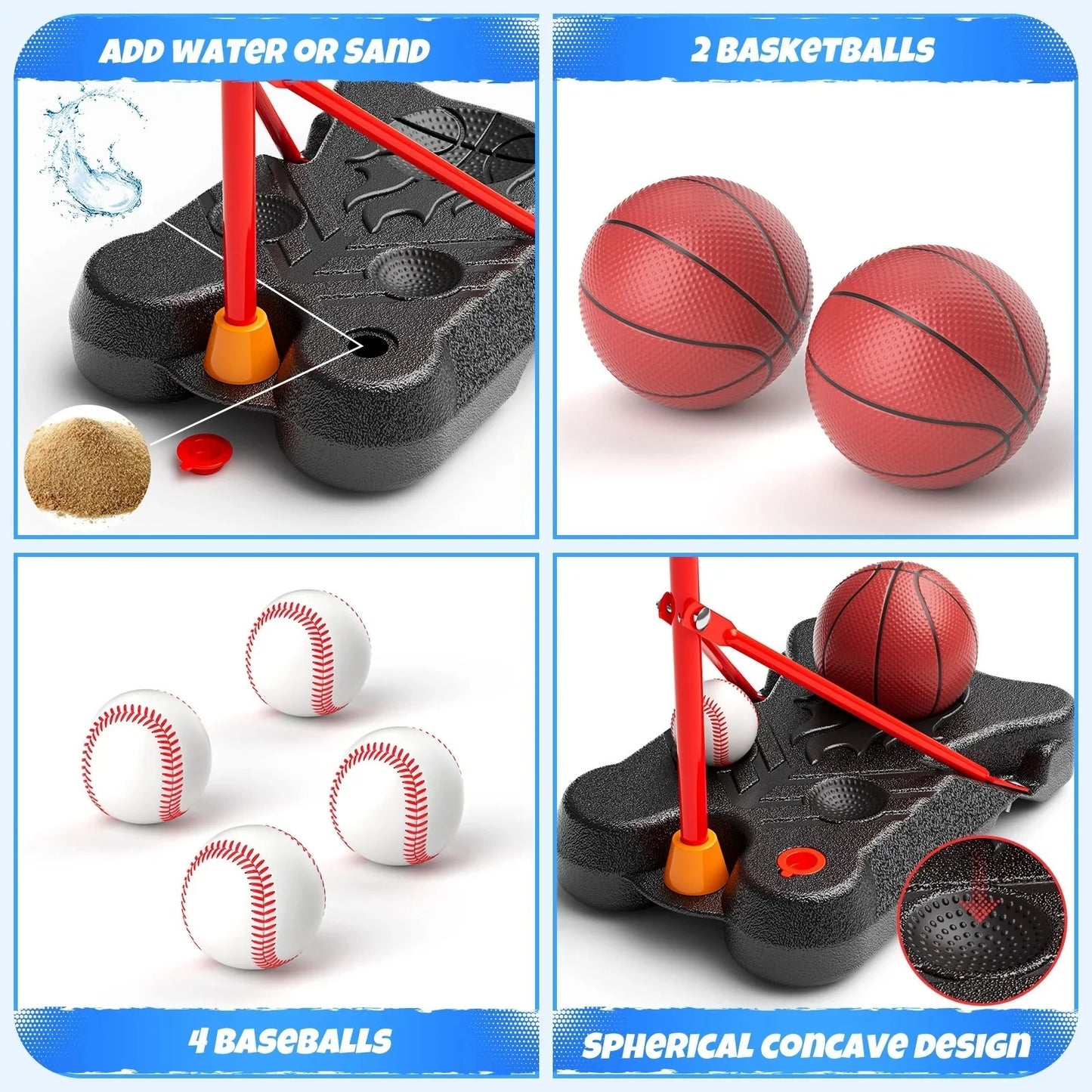 3 In 1 Kids/Toddlers Basketball Hoop,Baseball&T-Ball Sets for Kids 3-5,Adjustable Height, Indoor/Outdoor Sports Toys Gifts for Boys Girls Ages 2 3 4 5 6 7 8 Years Old, Christmas Birthday Gift.