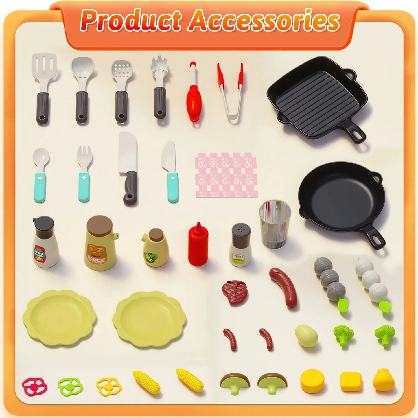 41Pcs Kids BBQ Grill Playset, Toddlers Pretend Play Food Toys, Kids Kitchen Play Set Outdoor Toy Grill, Toy Barbecue for Kids Toddlers Age 2 3 4 5 6 Years Old, Boys Girls Christmas Birthday Gift.