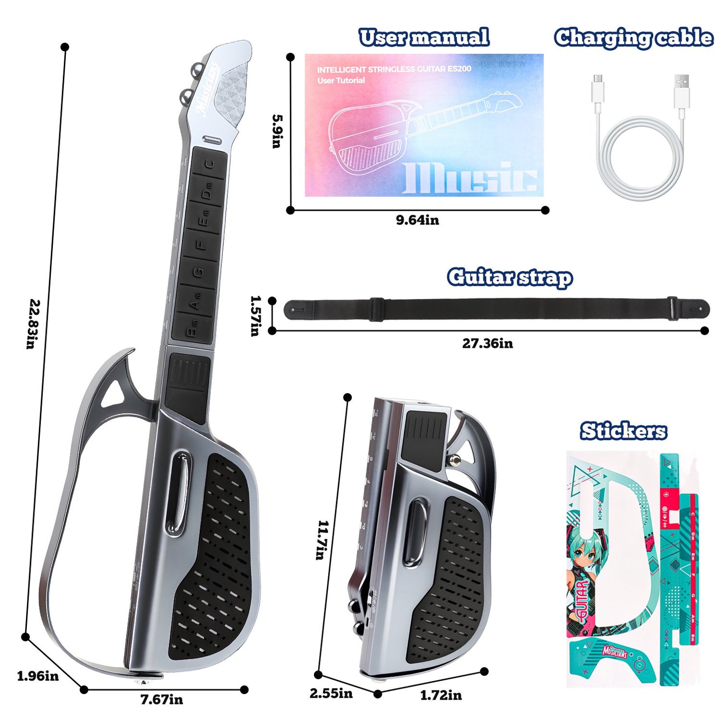 Kids Guitar Toy, Kids Electric Guitar Musical Instrument Toy, Stringless & Foldable & Three Tones Switch & Rechargeable Toddler Guitar for 3 4 5 6 Boys Girls Christmas Birthday Gifts, Black