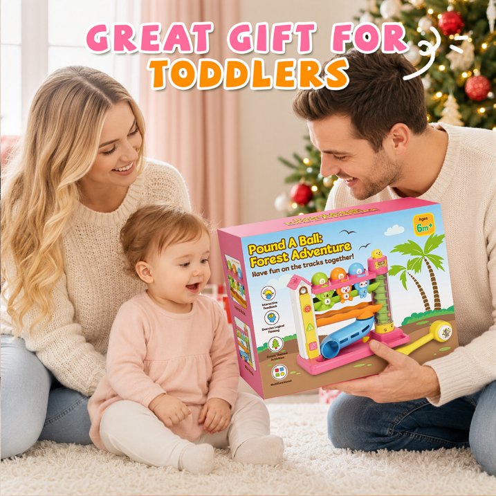 Ball Drop Toys for 1 Year Old, Hammer Ball Track Toy for Toddler 1 2 3, Drop Ball Baby Toy with Light Music, Montessori Learning Toys, Birthday Gifts for Girls Boys Age 6-12-18 Months Old