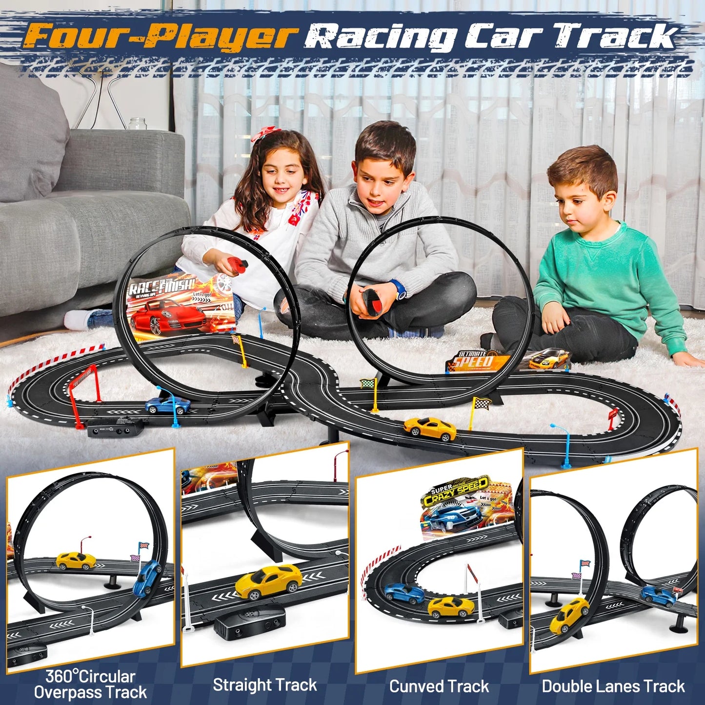 Slot Car Race Track Sets, 20ft Electric/Hand Shake Race Car Track Set, Dual Racing Track Cars Toy Gift for Girls Boys Age 4-12