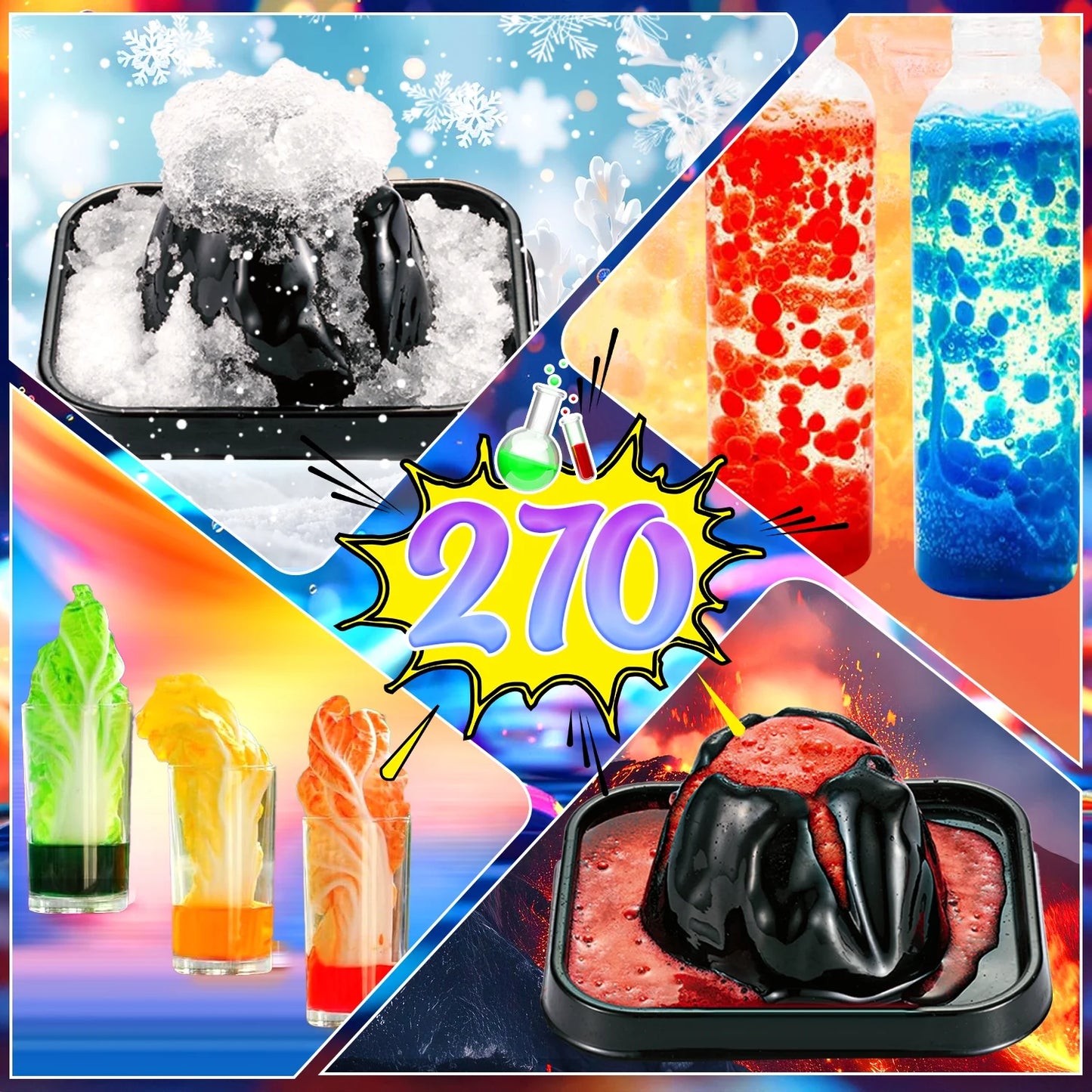 270 Science Experiments, Magic Kits for Kids Ages 6-12, STEM Educational Gift Boys and Girls Toys, Volcano Eruption/Balloon Rocket/Liquid Layering