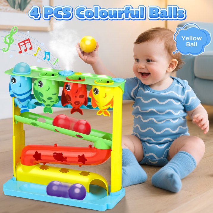 Ball Drop Toys for Toddlers 1-3, Stacking Toys Drop Ball Tower for Toddlers, Baby Fish Toy with Lighted Music Spraying, Interactive Baby & Toddler Toy, Gifts for Girl Boy Age 6-24 Months Old