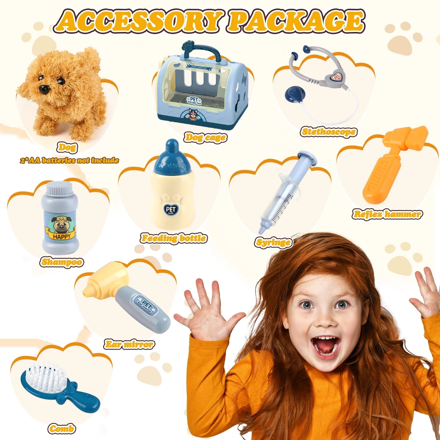 Toy Veterinarian Kit for Kids, Vet Play Sets for Kids with Interactive Electric Dog and Cage, Doctor Pretend Play Toys for Boys Girls Toddlers Ages 2 3 4 5 6 7 Year Old