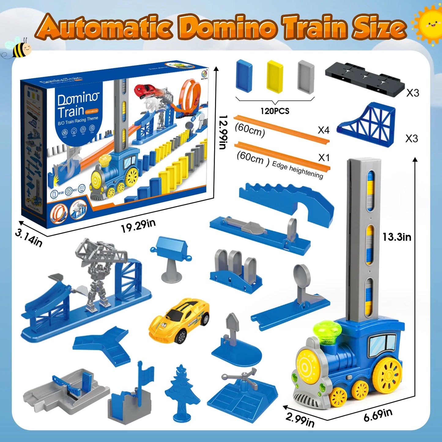 120PCS Domino Train Set for Kids, Automatic Domino Toys for Toddlers Ages 3-8 Years with Music and Light, Fun Montessori Toys for Birthday Gift, Christmas Gift.