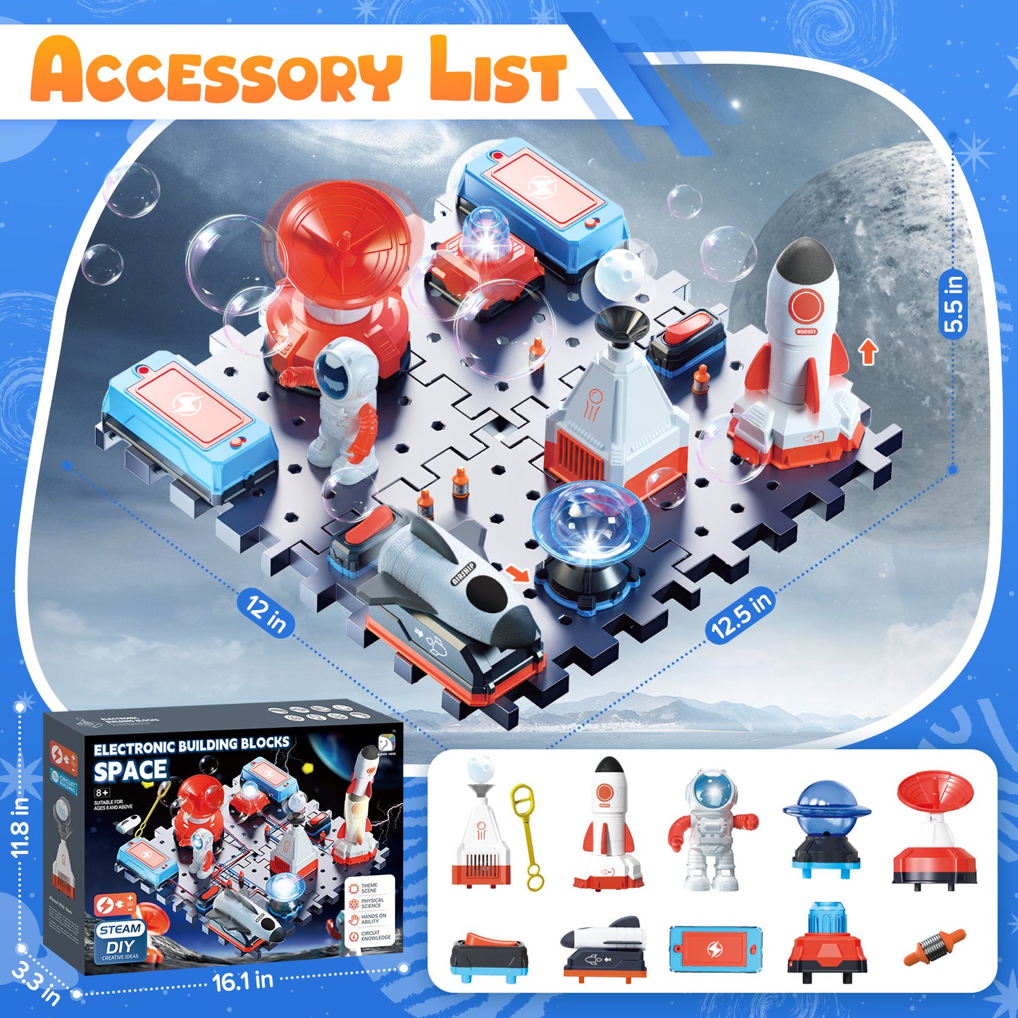 Science Kits for Kids 8-12, Space Aerospace Experiment Set, STEM Electronics Exploration Kit with 128 Projects, 30 Circuit Parts, Educational Learning Toy Gifts for Kids Boys Girls Ages 5 - 7