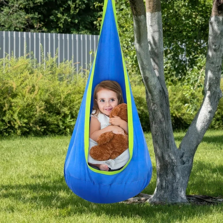 Kids Pod Swing Seat, Light Up Hanging Hammock Chair with Inflatable Pillow, Indoor and Outdoor Toy Sensory Swing for kids, 100% Cotton Loading Capacity 176 lbs