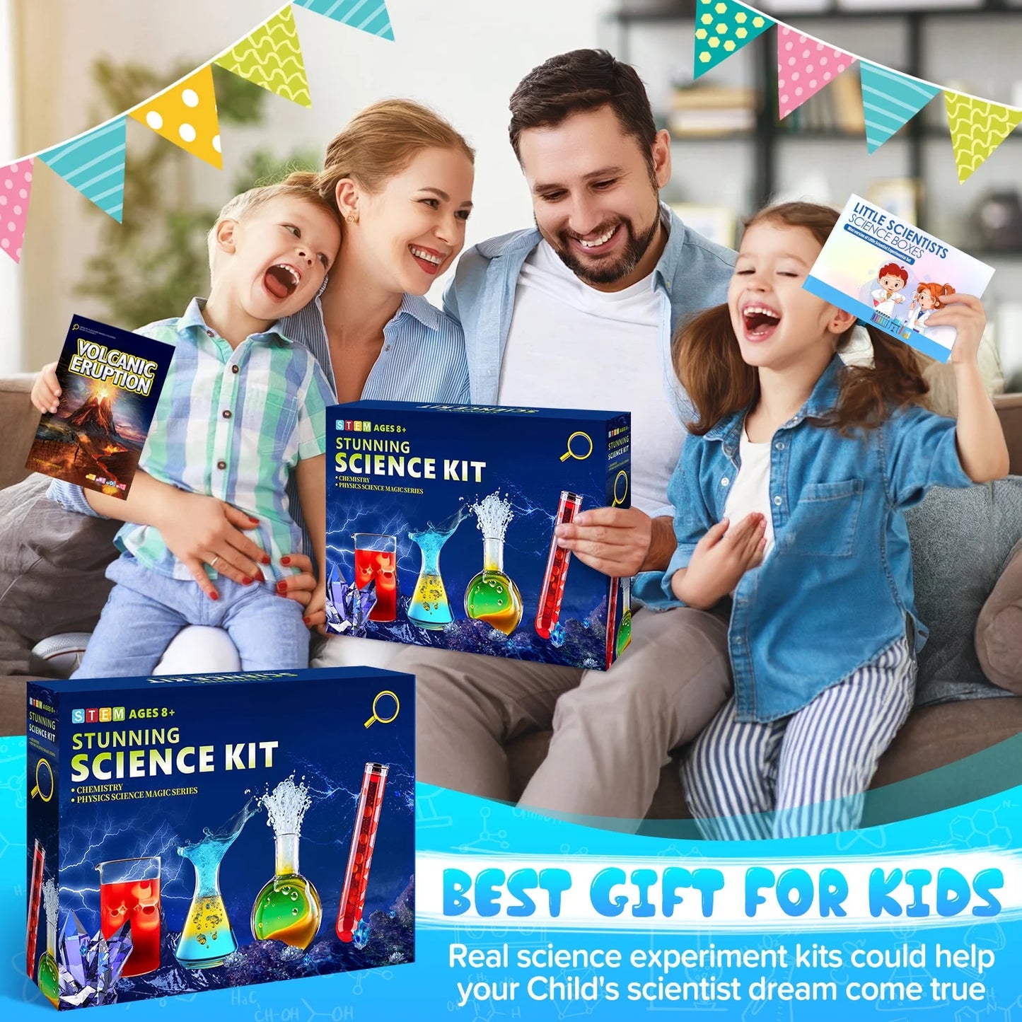 132 Science Experiments, Science Kits for Kids age 8-12 5-7, STEM Toy Birthday Gift for Boys Girls, Volcanic Eruption/Production Crystals/Christmas Tree.