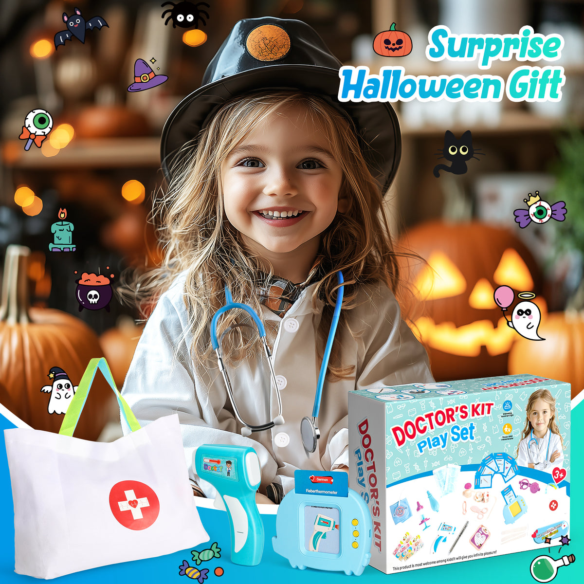 Doctor Kit for Kids Ages 3 4 5 6, 40Pcs Toddlers Pretend Play Doctor Set with Talking Flash Cards, Doctor Coat and Medical Storage Bag, Birthday Gift Toy for Kids Boys Girls