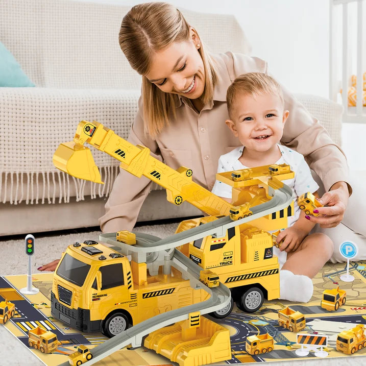 Construction Truck Toys for Boys 3-6 Years, Kids Excavator Crane Truck Toy W/Track, Sound & Light, Birthday & Christmas Gifts for 3 4 5 6 7 8 Years Old Boys Kids Toddlers