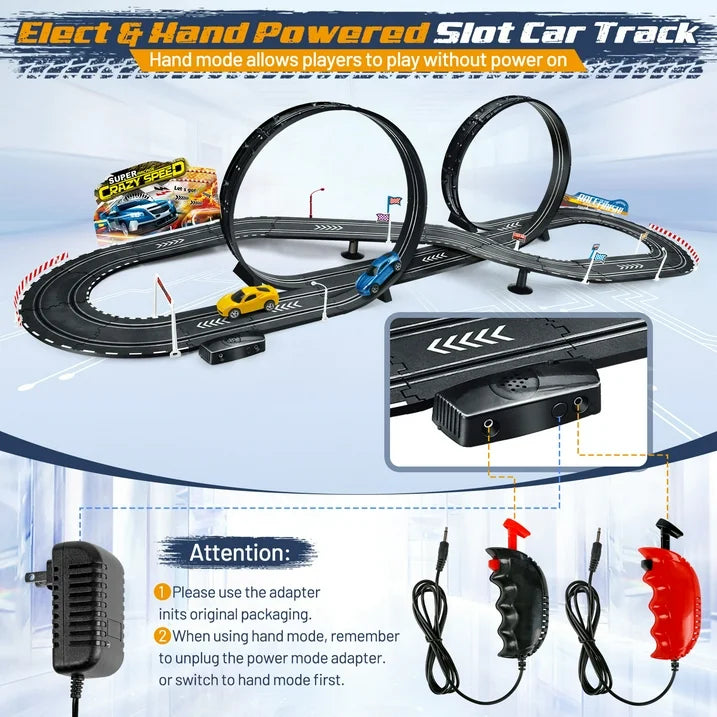 Slot Car Race Track Sets, 20ft Electric/Hand Shake Race Car Track Set, Dual Racing Track Cars Toy Gift for Girls Boys Age 4-12