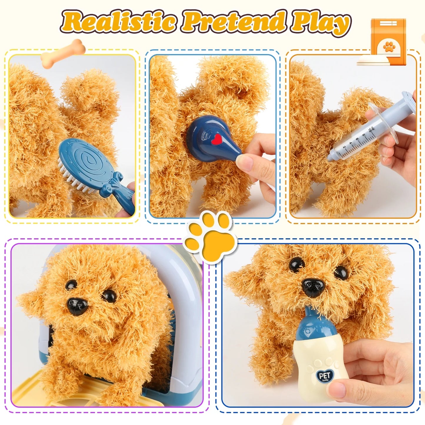 Toy Veterinarian Kit for Kids, Vet Play Sets for Kids with Interactive Electric Dog and Cage, Doctor Pretend Play Toys for Boys Girls Toddlers Ages 2 3 4 5 6 7 Year Old
