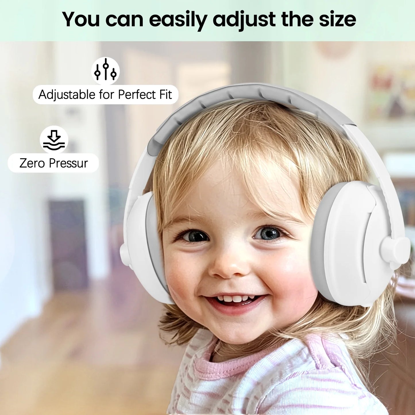 2-in-1 Baby Ear Muffs Noise Protection, Noise Canceling Headphones for Baby & Toddler 0-36 Months, Adjustable Headband, Hearing Protection Earmuffs in Plane & Improves Sleep - White