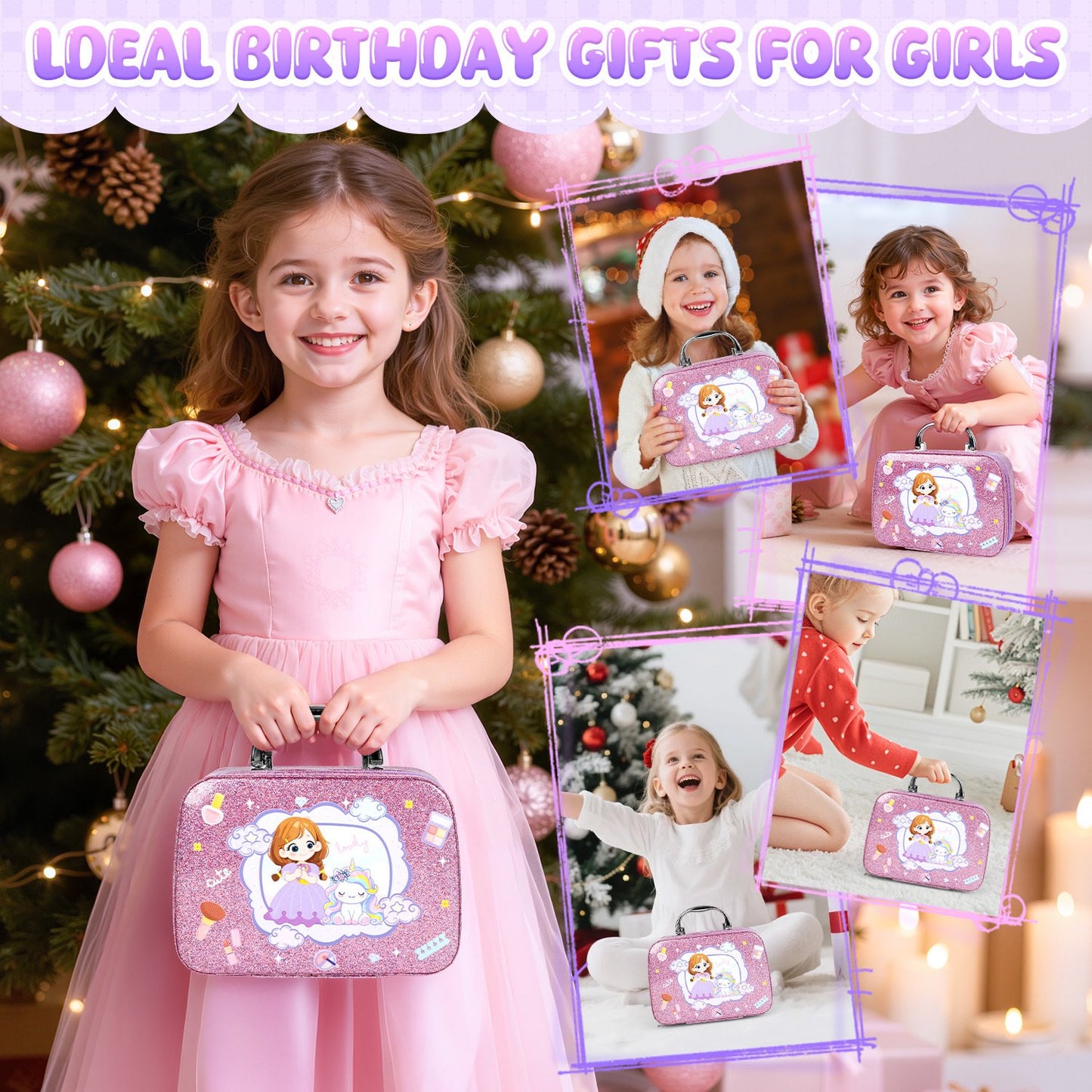 Kids Makeup Kit for Girl Gifts, Kids Makeup Sets for Girls 5-8, Toddler Girl Makeup Toys with Mirror, Children Princess Toy Real Makeup Set Christmas Birthday Gift for Little Girl Age 3-12