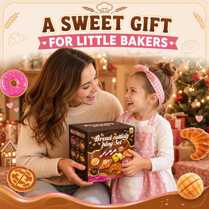 Play Food Set for Kids Kitchen, Pretend Bakery Toy Food for Toddlers 3-5, Bread Cutting Food Toys, Birthday Gift for Boys and Girls Ages 3 4 5 6 Years.
