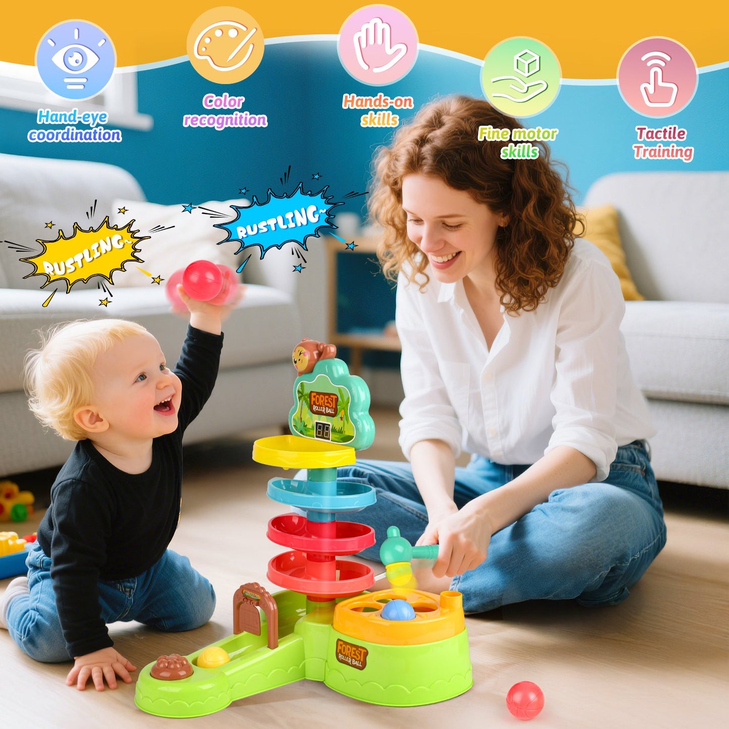 Ball Drop Toys for 1 Year Old, Toddlers Toys with Hammer Pound Balls, Shoot Balls Game, Scoring Game, Ball Drop Tower for 1 Year Boys Girls Toys Gift, Montessori Toys for Toddlers 1-3 Year Old