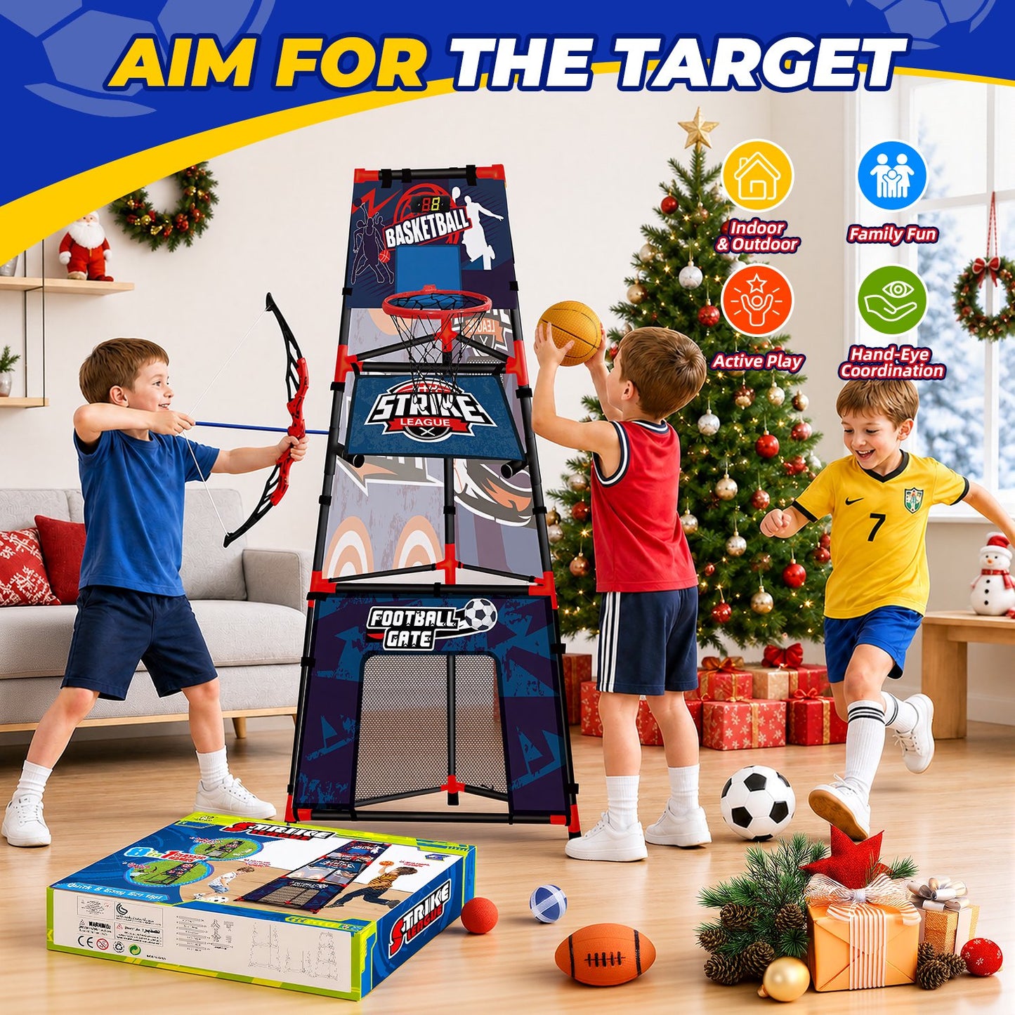 8 in 1 Kids Sports Game Set, Basketball Hoop, Soccer Goal, Football Toss & Target Games, Backyard Indoor Outdoor Toys for Kids Ages 3-8, Gifts for Toddler Boys Girls