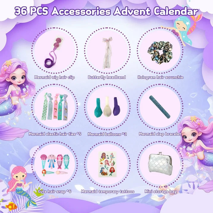 Advent Calendar 2024, Girls Toys Ages 4-6, 24 Days Christmas Countdown Calendar Gifts for kids Girls, Princess Xmas Calendar Box Including Hair Accessories, Jewelry, Christmas Gift for Girls