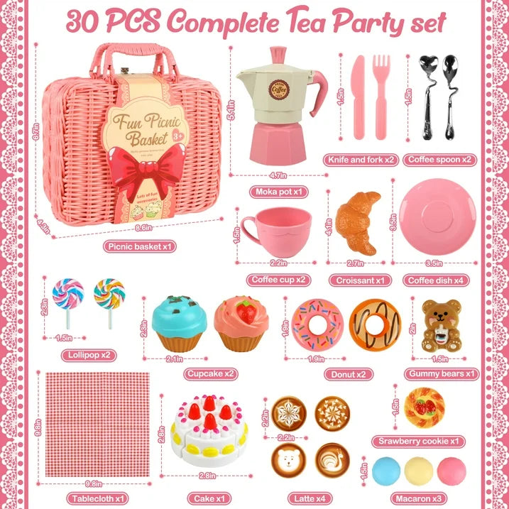 30PCS Toys for Girls Ages 3-6 Years, Tea Party Set for Little Girls Toys, Play Kitchen Toy Gifts for Kids, Christmas Birthday Gift for Toddlers Girls Age 3 4 5 6+