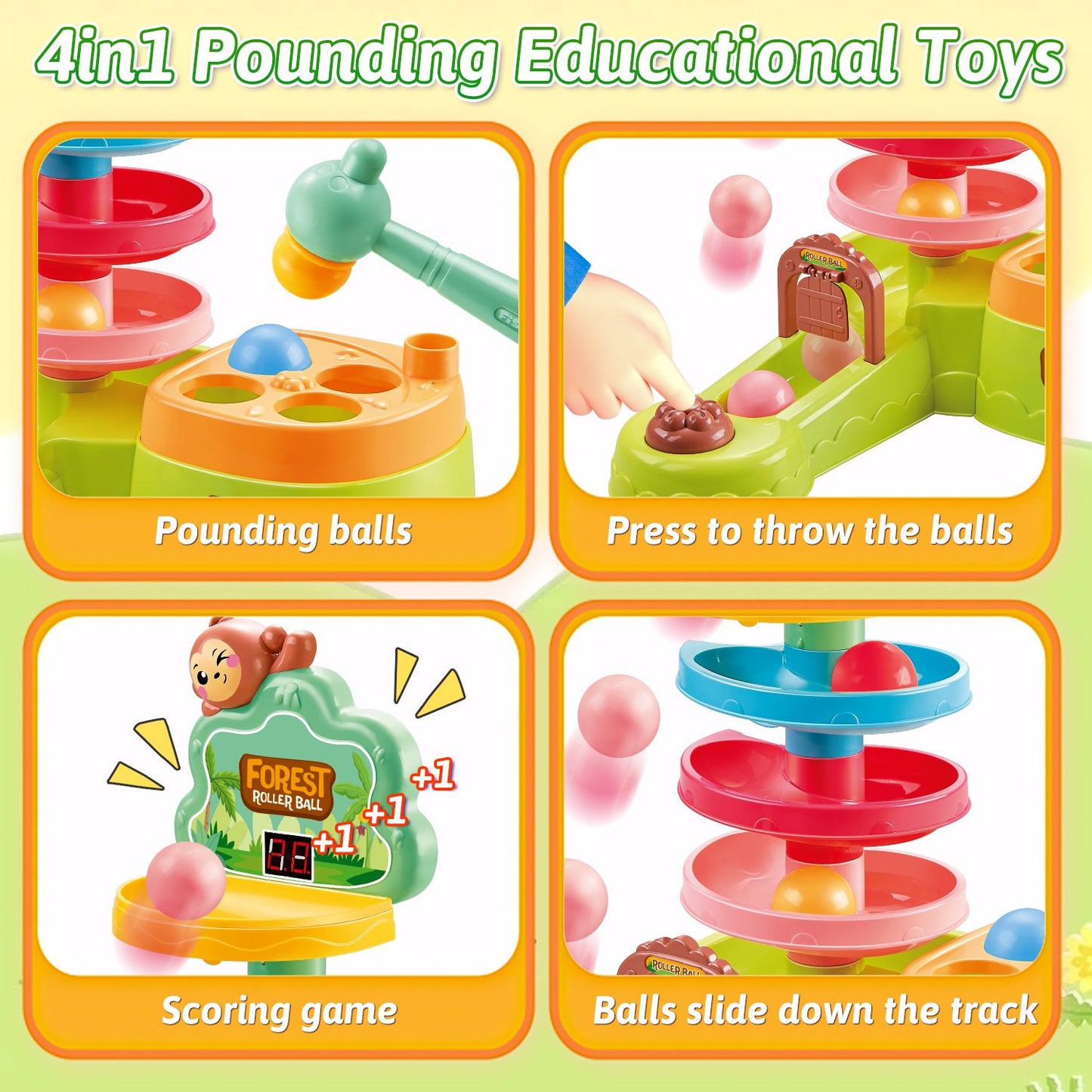 Ball Drop Toys for 1 Year Old, Toddlers Toys with Hammer Pound Balls, Shoot Balls Game, Scoring Game, Ball Drop Tower for 1 Year Boys Girls Toys Gift, Montessori Toys for Toddlers 1-3 Year Old