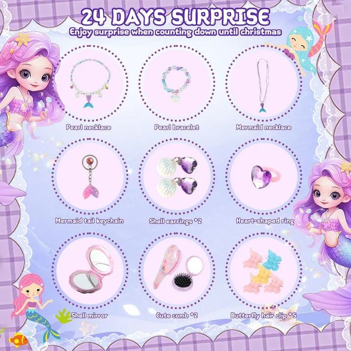Advent Calendar 2024, Girls Toys Ages 4-6, 24 Days Christmas Countdown Calendar Gifts for kids Girls, Princess Xmas Calendar Box Including Hair Accessories, Jewelry, Christmas Gift for Girls