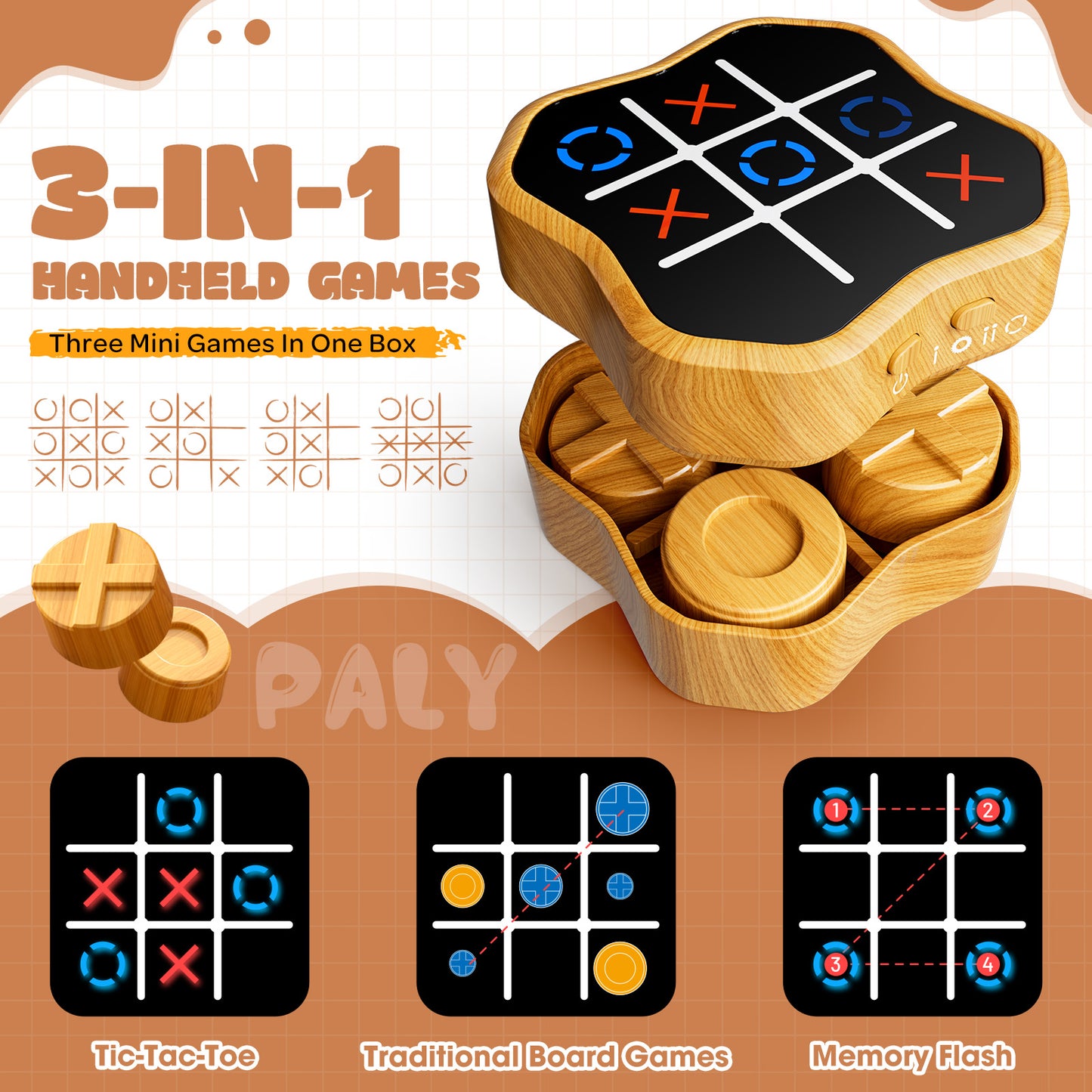 Tic Tac Toe Bolt Game, 3-in-1 Handheld Puzzle Game Console, Portable Travel Games for Kids, Board Games for Kids and Adults, Birthday Gifts for Kids Ages 3+ (No ratings yet)