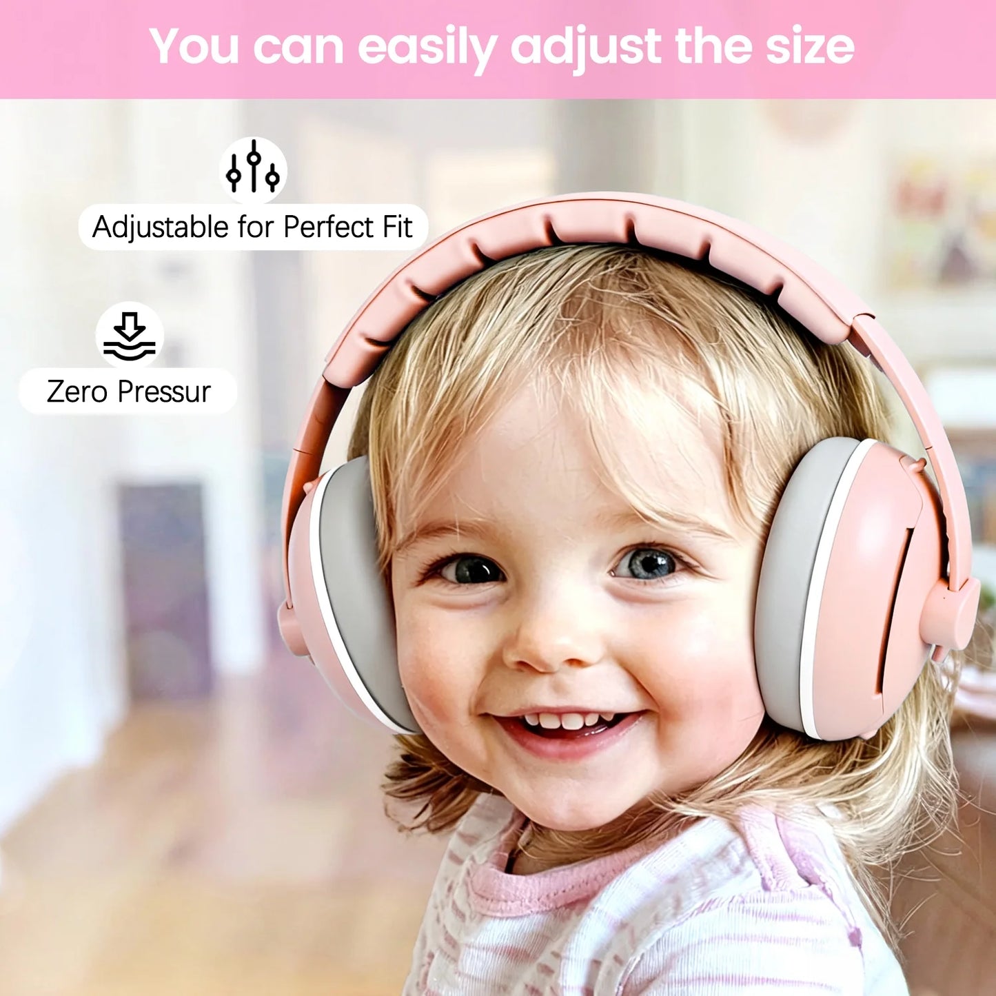 2-in-1 Baby Ear Muffs Noise Protection,Noise Canceling Headphones for kids 0-36 Months, Infant Ear Protection for Plane & Sleep, Adjustable Headband - Pink