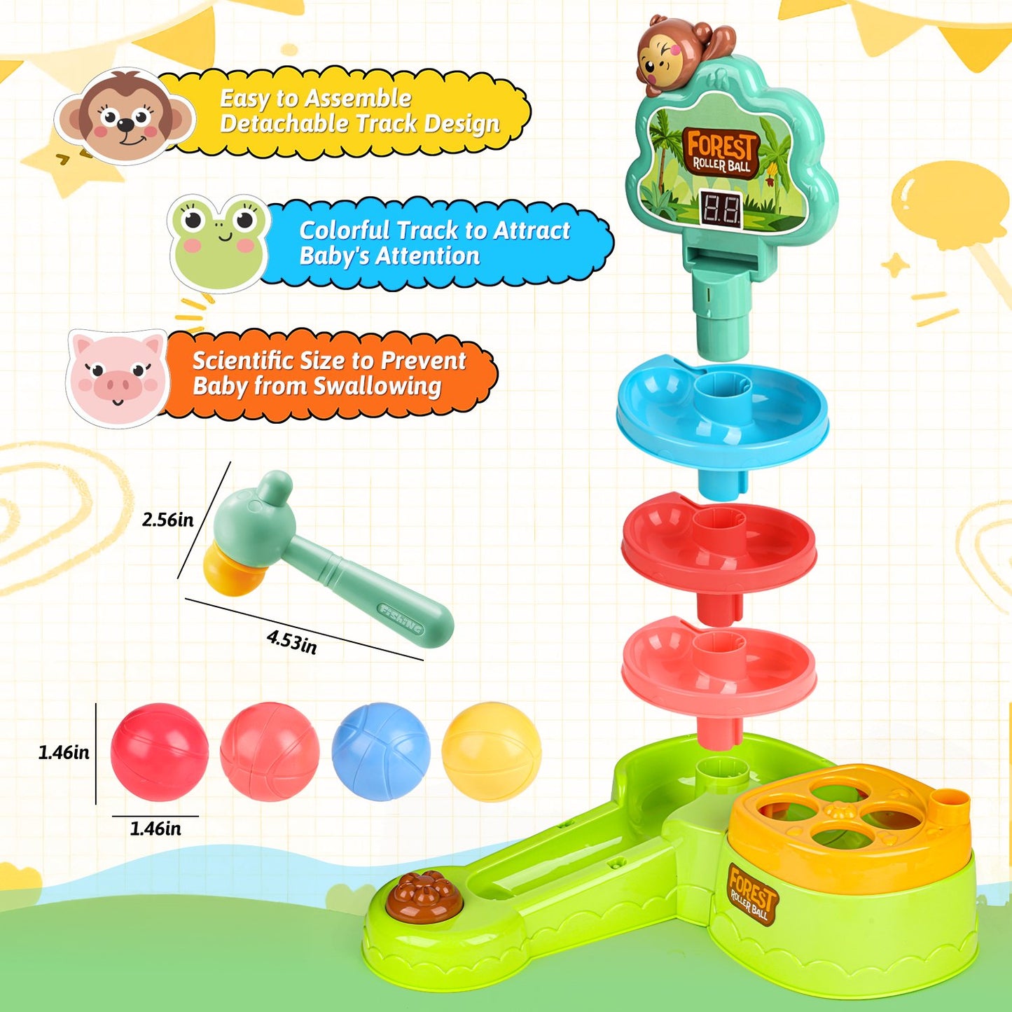 Ball Drop Toys for 1 Year Old, Toddlers Toys with Hammer Pound Balls, Shoot Balls Game, Scoring Game, Ball Drop Tower for 1 Year Boys Girls Toys Gift, Montessori Toys for Toddlers 1-3 Year Old