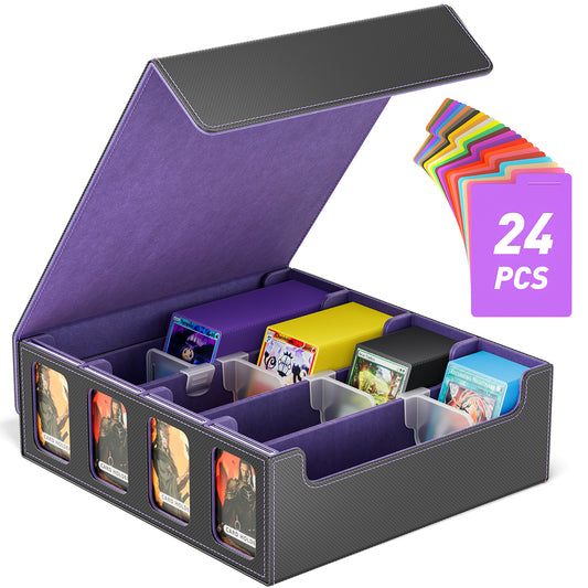 Trading Card Storage Box, 3200+ MTG Deck Box, Magnetic PU Leather Trading Card Deck Box, Fits for TCG Magic Game Sports Cards (Purple)