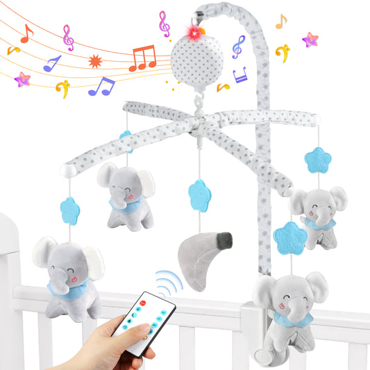 Crib Mobile with Music and Lights, Baby Mobile for Crib with Remote Control, Timing Function and Hanging Rotating Animals, Baby Crib Toys for Newborn Boys Girls 0-36 Months Gift