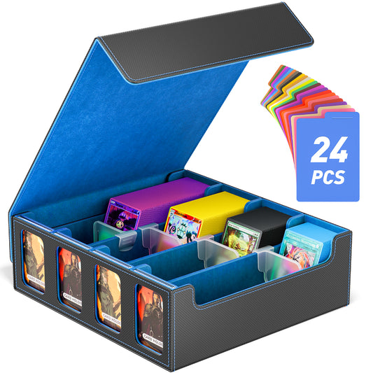 Trading Card Storage Box, 3200+ MTG Deck Box, Magnetic PU Leather Card Deck Box, Fits for Magic Game Sports Cards (Blue)